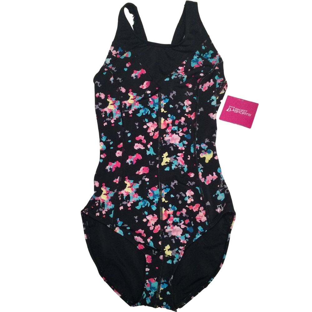 New SkirtSports Deep End one piece swimsuit Dark Delight print XS